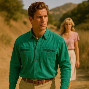 Vintage Austin Kane for International Male Teal Western Shirt Men LT Embroidered